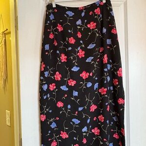 Vintage Floral Black Midi Skirt